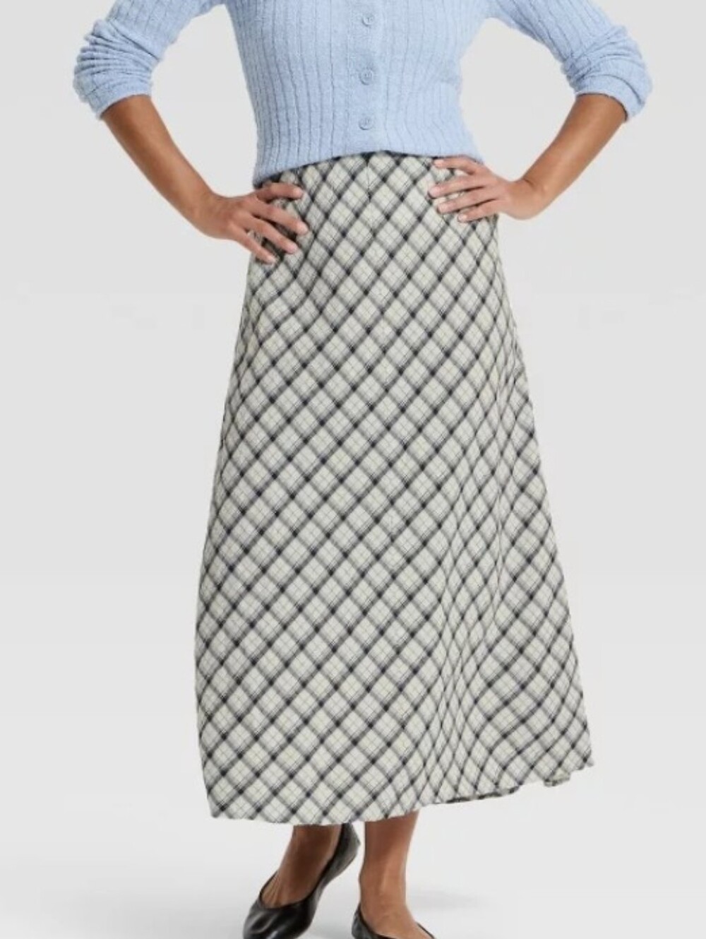 Universal Thread Navy Blue Plaid A-Line Seersucker Skirt NWT